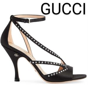 Gucci Black Heels with Silver Star Embellishments